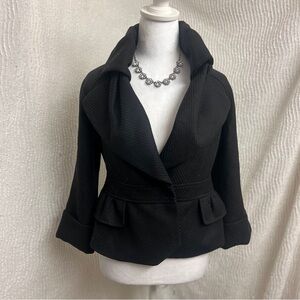 Black Blazer Woven Size 2 Ruffle Peacoat Single Button Jacket Coat Small